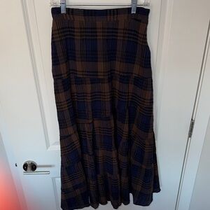 Avec Les Filles Brown and Blue Plaid Maxi Skirt